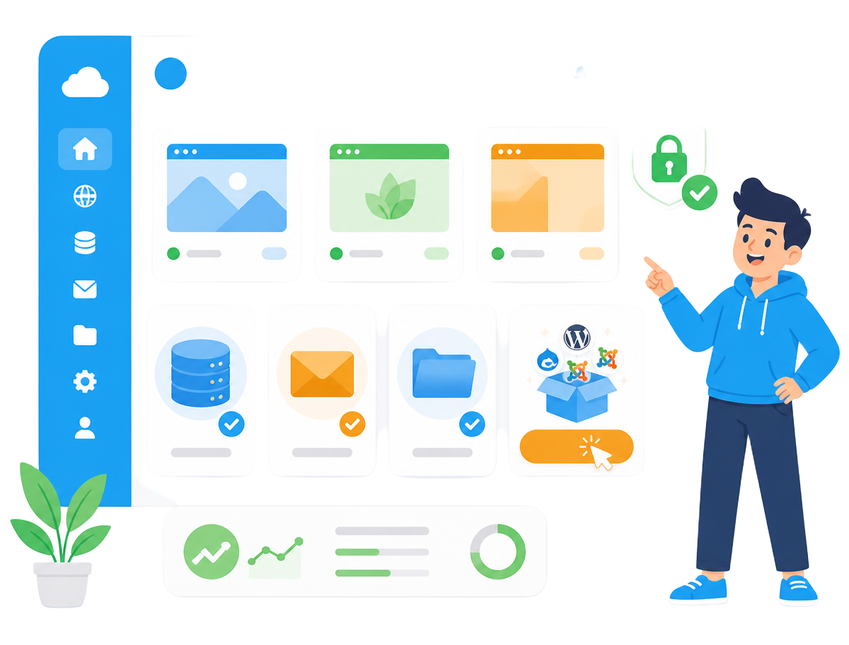 Simplified illustration of the CyberPanel hosting dashboard