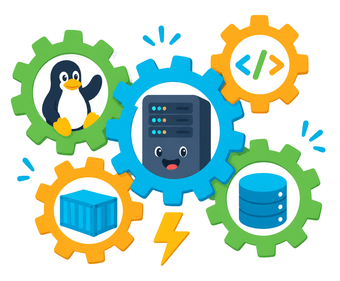 Open-source gears powering a cheerful hosting server